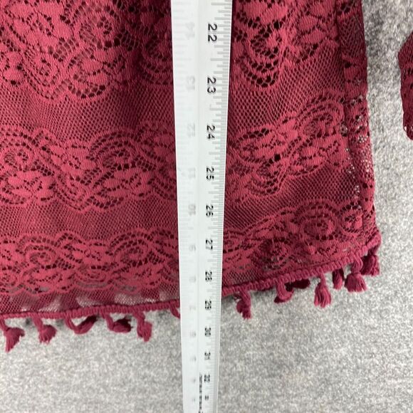 GB Blouse Women S Small Red Striped Crochet Lined 3/4 Sleeve Round Neck Casual - Picture 7 of 8